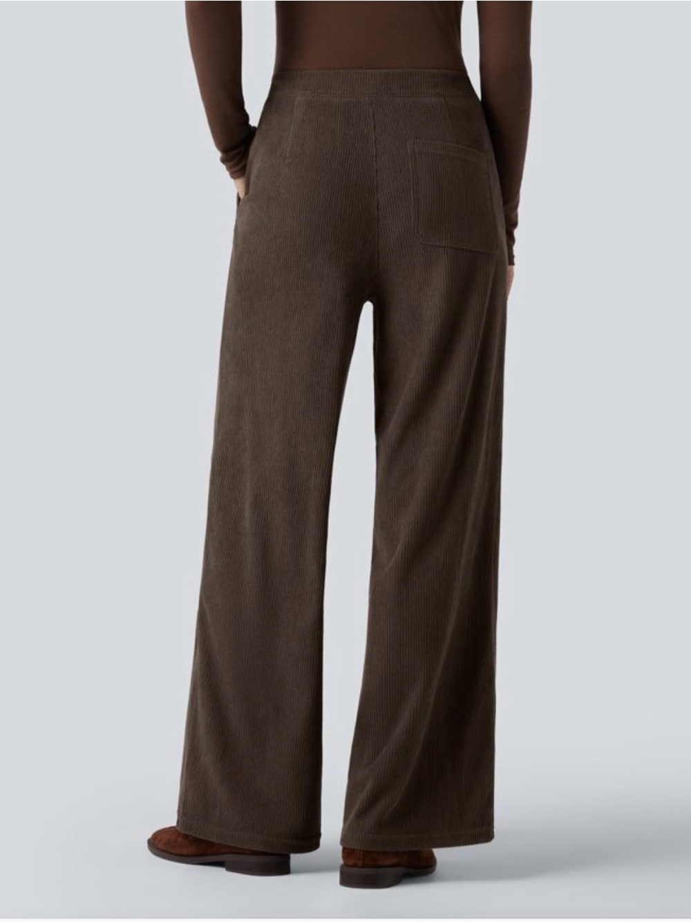 Halara High Waisted Straight Leg Corduroy Casual Brown Pants with Pockets Medium - Picture 2 of 5